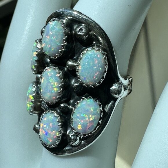 Navajo Rita Dawes Sterling Silver Ring Size 7.75 Sturdy Saddleback Opal 8.4g - Picture 4 of 9